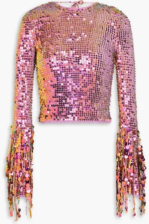 Retrofete Miriam open-back fringed sequined crochet-knit top - Purple - M/L