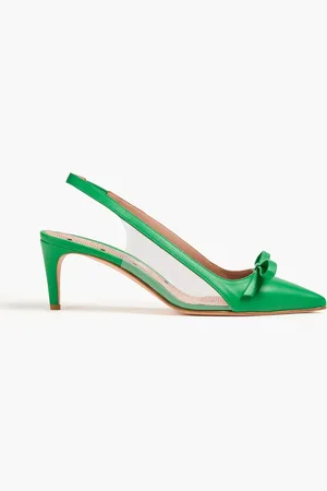 RED(V) Bow-detailed PVC and leather slingback pumps - - EU 35