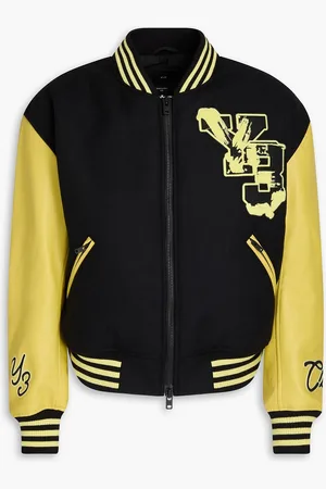 Y-3 Letterman appliquéd brushed-felt and faux leather bomber jacket - - S