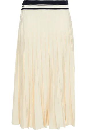 Tory Burch Striped pleated ribbed-knit midi skirt - White - XL