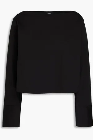 THEORY Cropped cotton-blend poplin top - - M