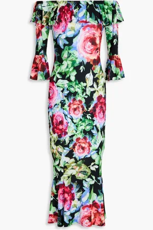 Norma Kamali Off-the-shoulder ruffled floral-print jersey midi dress - - FR 34