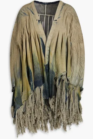 Rick Owens Micro Cyanea pleated distressed denim jacket - Green - ONESIZE