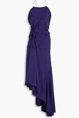 Victoria Beckham Asymmetric ruffled silk-crepe maxi dress - Purple - UK 6