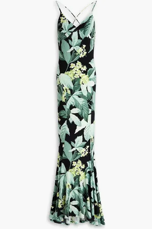Norma Kamali Floral-print jersey gown - Green - FR 36
