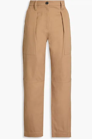 Brunello Cucinelli Bead-embellished pleated cotton-twill straight-leg pants - Brown - IT 42