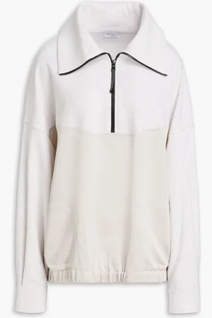 Brunello Cucinelli Satin crepe-paneled French cotton-terry sweatshirt - White - M