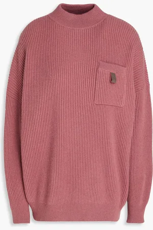 Brunello Cucinelli Bead-embellished ribbed cashmere turtleneck sweater - Pink - L