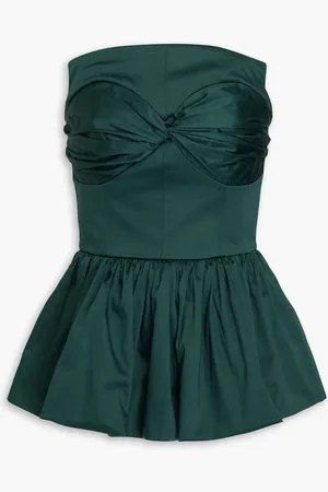 TOVE Tamie strapless cotton-blend sateen peplum top - Blue - FR 36