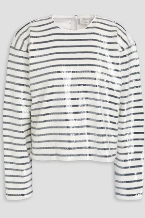 Frame Sequined striped cotton-jersey top - - XXS