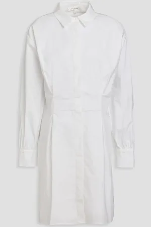 Frame Pleated cotton-poplin mini shirt dress - - L