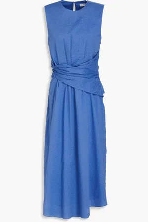 Frame Draped textured-cotton midi dress - - S