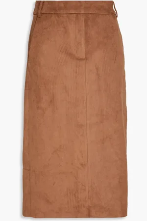 tibi Faux stretch-suede midi skirt - Brown - US 00