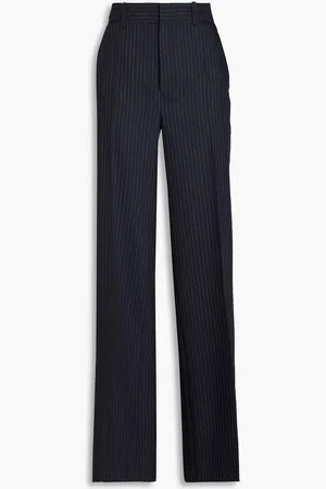 Frame Pinstriped wool and cotton-blend wide-leg pants - Blue - US 00
