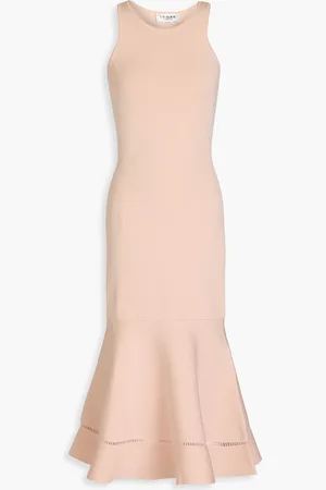 Victoria Beckham Fluted lattice-trimmed stretch-knit midi dress - Orange - UK 10