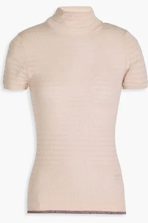 Victoria Beckham Pointelle-knit cotton turtleneck top - Pink - XS