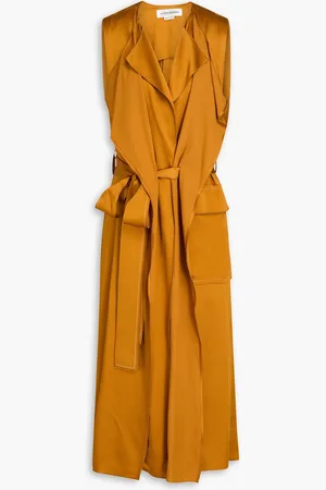 Victoria Beckham Draped satin midi wrap dress - Yellow - UK 8