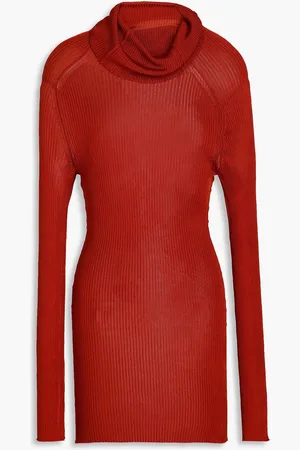 Victoria Beckham Embroidered ribbed-knit turtleneck sweater - Red - XS