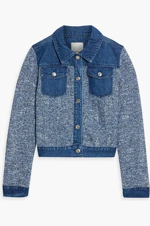 Simkhai Baylin denim-paneled bouclé-knit cotton-blend jacket - Blue - M