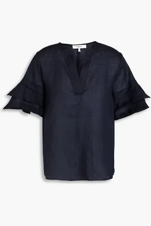 Frame Ruffled ramie top - Blue - XS