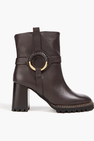 See by Chloé Hana ring-embellished leather ankle boots - Brown - EU 35