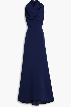 Badgley Mischka Draped crepe gown - Blue - US 8