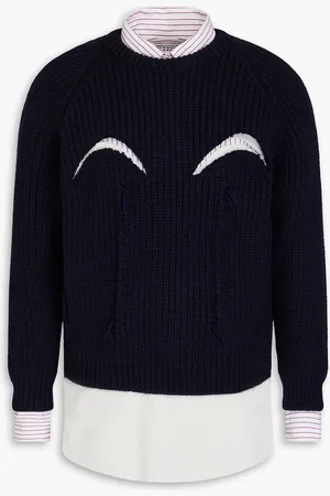 Maison Margiela Layered striped cotton and ribbed-knit sweater - Blue - 46cm