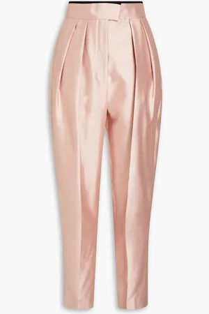 ZIMMERMANN Pleated wool and silk-blend tapered pants - Pink - 0