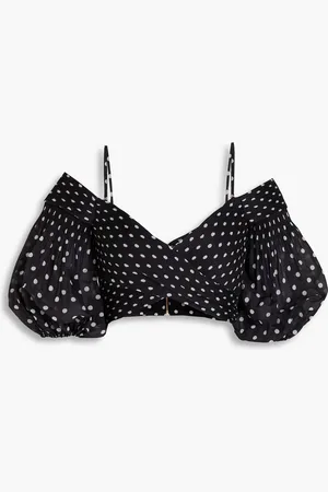 ZIMMERMANN Cropped cold-shoulder pleated polka-dot organza top - - 00