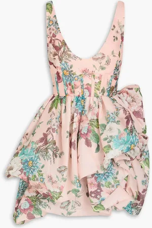 ZIMMERMANN Ruffled floral-print linen and silk-blend shantung mini dress - Pink - 0