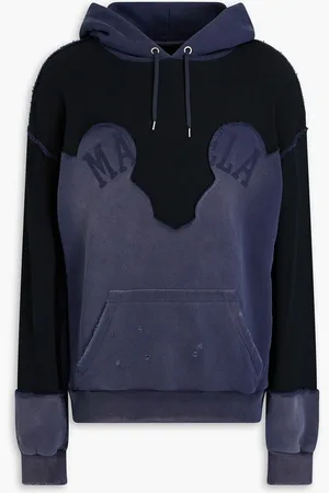 Maison Margiela Distressed French cotton-terry and waffle-knit hoodie - Blue - M
