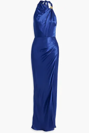 Nicholas Draped satin halterneck maxi dress - Blue - US 2