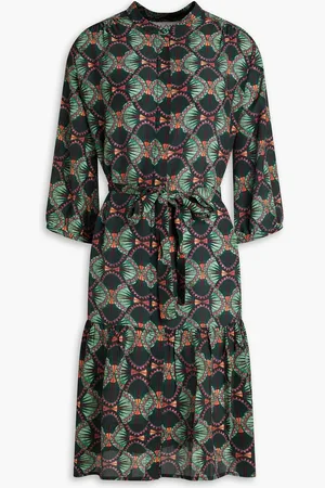 SALONI Tyral printed silk crepe de chine dress - Green - UK 10