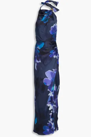 Nicholas Printed satin halterneck maxi dress - Blue - US 4