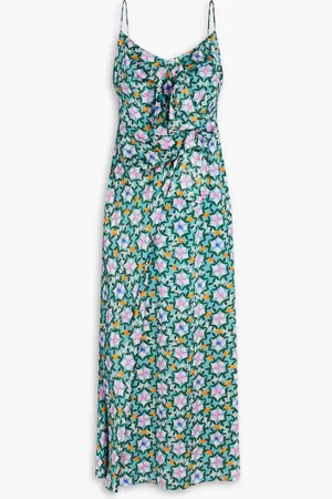 SALONI Ruffled floral-print silk-satin midi dress - Blue - UK 8