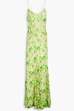SALONI Cameron floral-print silk-chiffon maxi dress - Green - UK 12