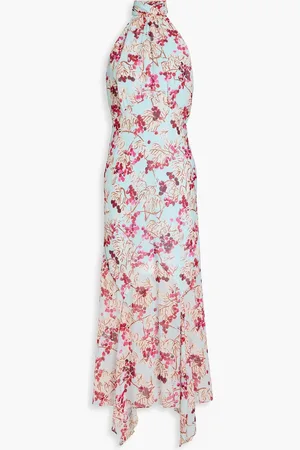 SALONI Lila floral-print silk georgette midi dress - Blue - UK 12