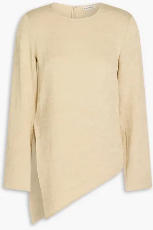 By Malene Birger Simone asymmetric plissé ECOVERO-blend crepe top - Neutral - DE 44