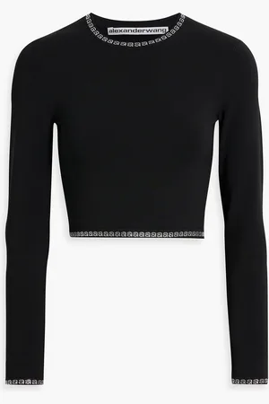 Alexander Wang Cropped crystal-embellished stretch-knit top - - S