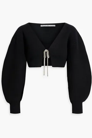 Alexander Wang Cropped crystal-embellished wool-blend cardigan - - S