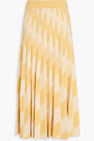 Tory Burch Pleated jacquard-knit midi skirt - Yellow - XS