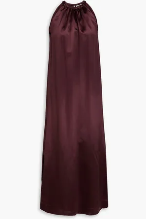 Loulou Studio Morene gathered silk-blend satin midi dress - Burgundy - L