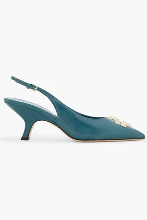 Tory Burch Eleanor embellished leather slingback pumps - Blue - US 6.5