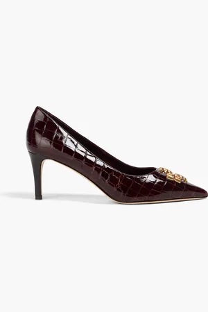 Tory Burch Eleanor embellished croc-effect leather pumps - Brown - US 11