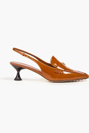 Tory Burch Ballet embellished patent-leather slingback pumps - Brown - US 9.5