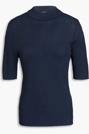 Tory Burch Ribbed-knit turtleneck top - Blue - XL