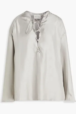 Loulou Studio Zamia lace-up silk-twill blouse - Gray - S