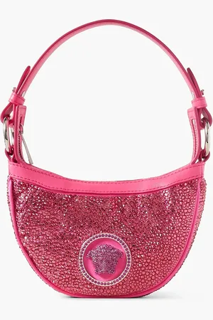 VERSACE Mini crystal-embellished satin and leather shoulder bag - - OneSize