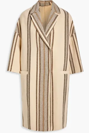 Brunello Cucinelli Double-breasted striped wool and cashmere-blend felt coat - Neutral - IT 42