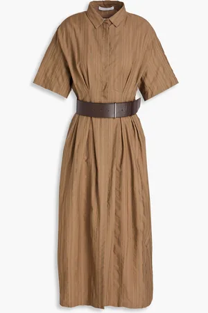 Fabiana Filippi Belted striped cotton and silk-blend midi shirt dress - Brown - IT 46